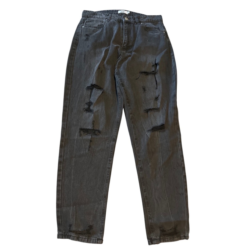 Refuge Denim Mom Jeans Womens 11 Faded Black Distressed Ripped High Rise Cotton